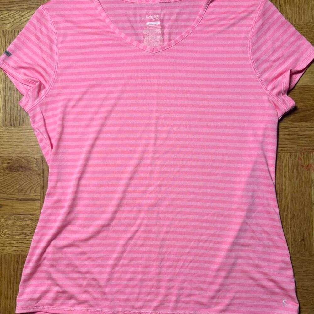 Classic pink striped short-sleeve athletic t-shirt by Danskin Now